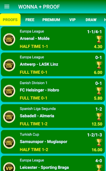 Wonna app screenshot showing football betting tips